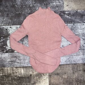 Pink Ribbed Shimmer Turtleneck Top